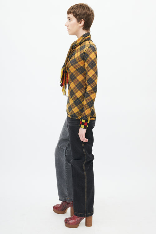 Jean Paul Gaultier Vintage Yellow 
Black Plaid Scarf Top