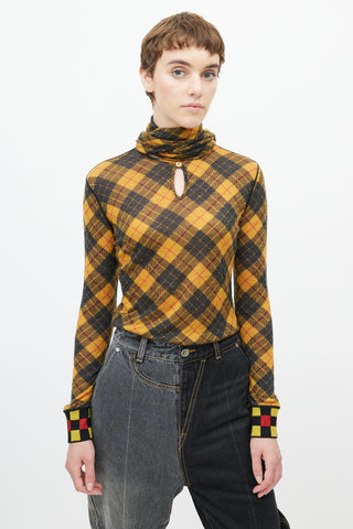 Jean Paul Gaultier Vintage Yellow 
Black Plaid Scarf Top