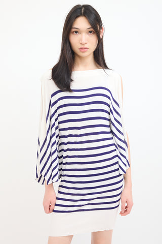 Jean Paul Gaultier White 
Blue Striped Open Sleeve Dress