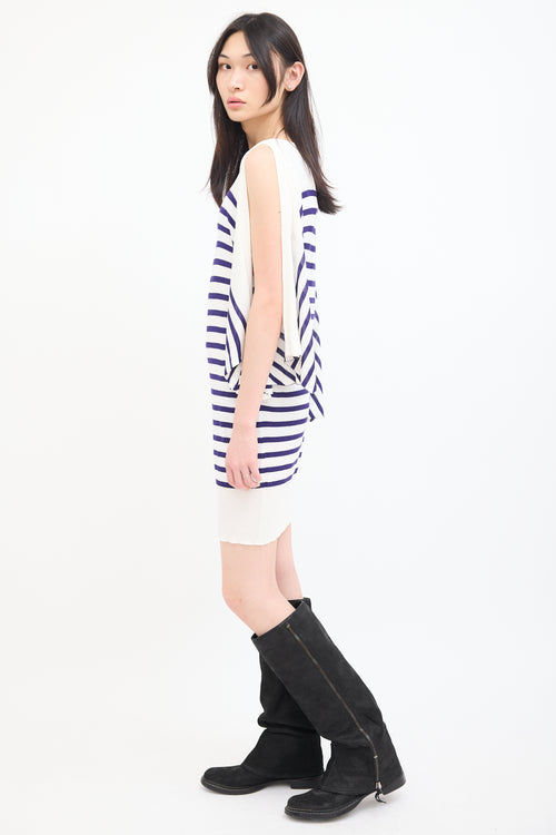 Jean Paul Gaultier White 
Blue Striped Open Sleeve Dress