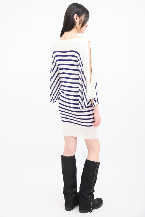 Jean Paul Gaultier White 
Blue Striped Open Sleeve Dress