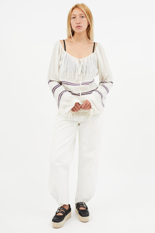 Jean Paul Gaultier White 
Purple Pleated Tiered Top