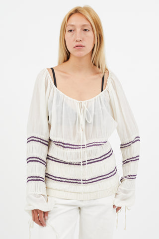 Jean Paul Gaultier White 
Purple Pleated Tiered Top