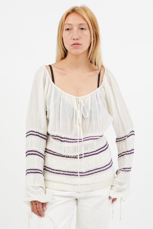 Jean Paul Gaultier White 
Purple Pleated Tiered Top