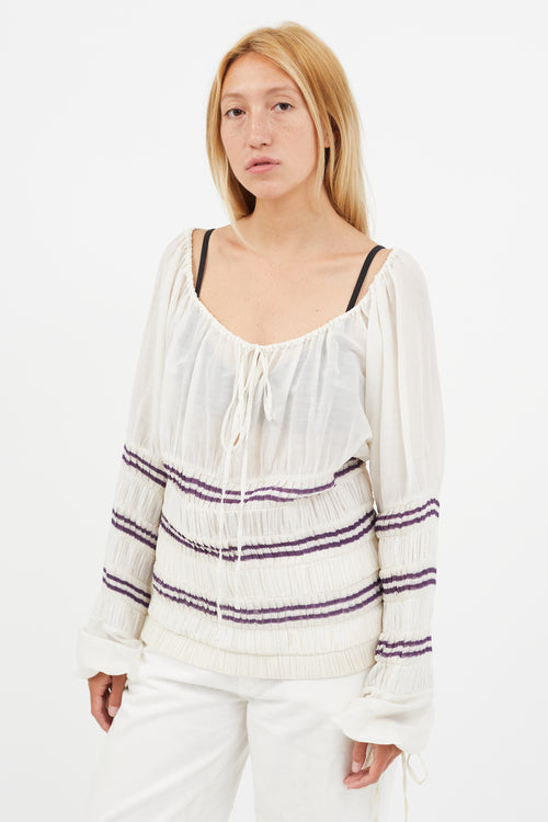 Jean Paul Gaultier White 
Purple Pleated Tiered Top