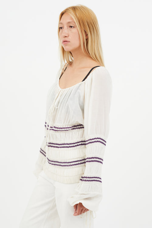 Jean Paul Gaultier White 
Purple Pleated Tiered Top