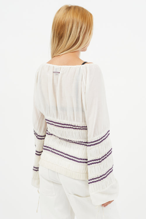 Jean Paul Gaultier White 
Purple Pleated Tiered Top