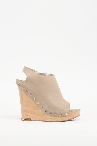 Jean Michel Cazabat Beige Leather Studded Wedge Sandal