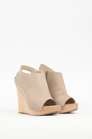 Jean Michel Cazabat Beige Leather Studded Wedge Sandal