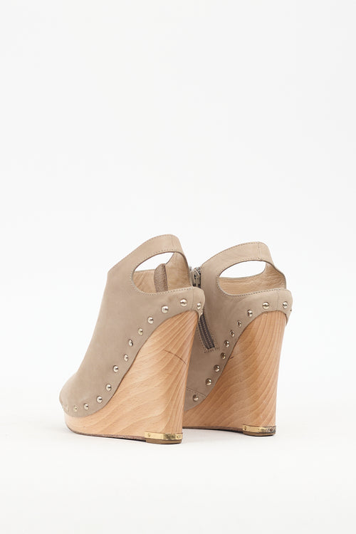 Jean Michel Cazabat Beige Leather Studded Wedge Sandal