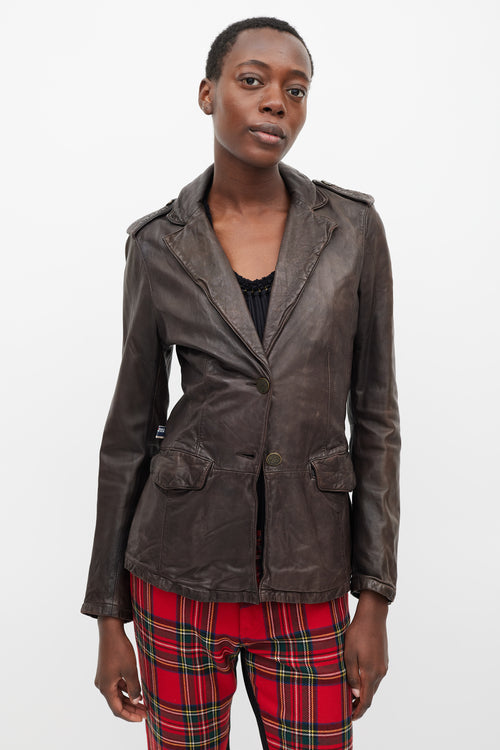 Jean Paul Gaultier Brown Distressed Leather Two Pocket Jacket