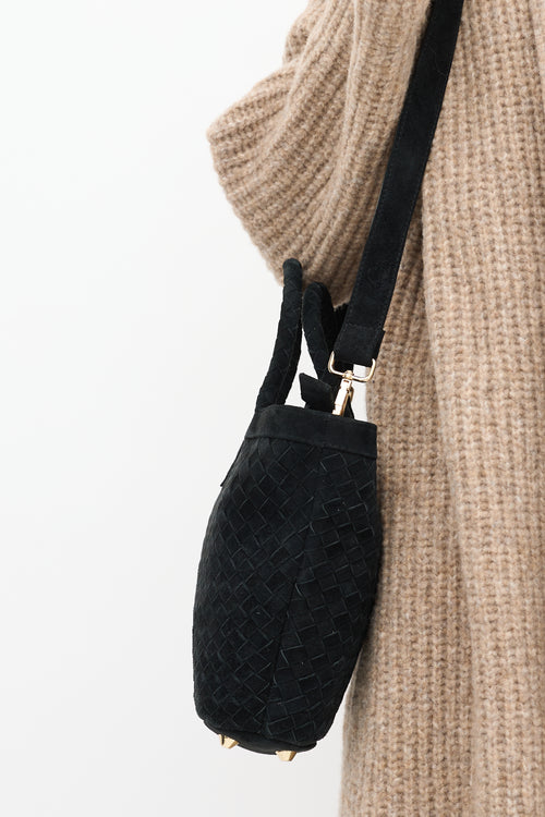 Jenn Lee Black Suede Woven Onyx Tote Bag