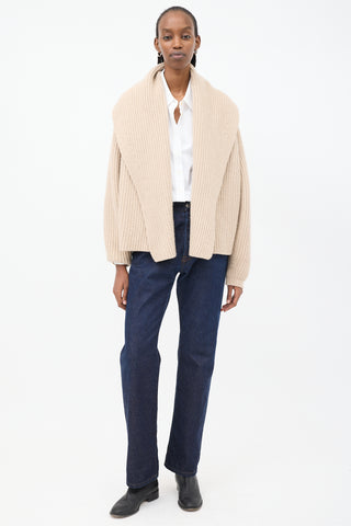 Jil Sander Beige Cashmere Wide Shawl Collar Cardigan