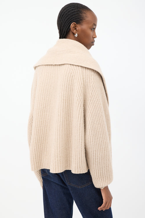 Jil Sander Beige Cashmere Wide Shawl Collar Cardigan