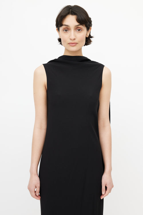 Jil Sander Black Asymmetrical Drape Dress