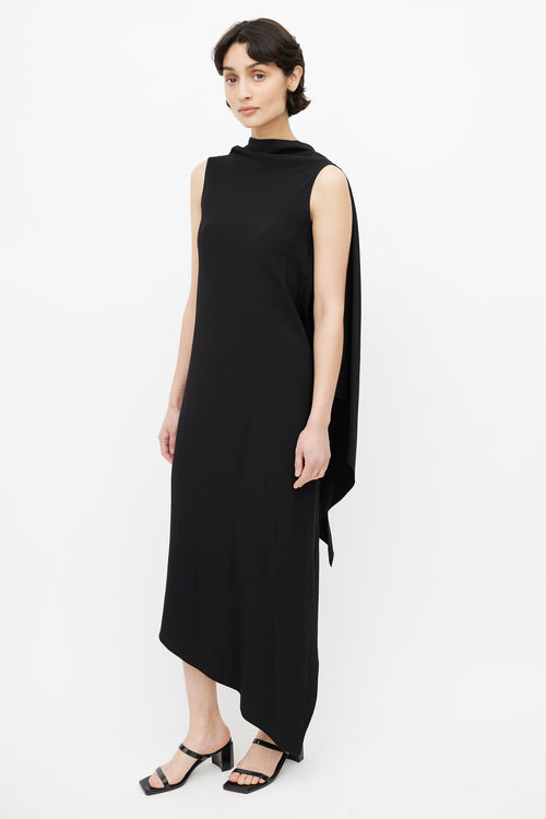 Jil Sander Black Asymmetrical Drape Dress