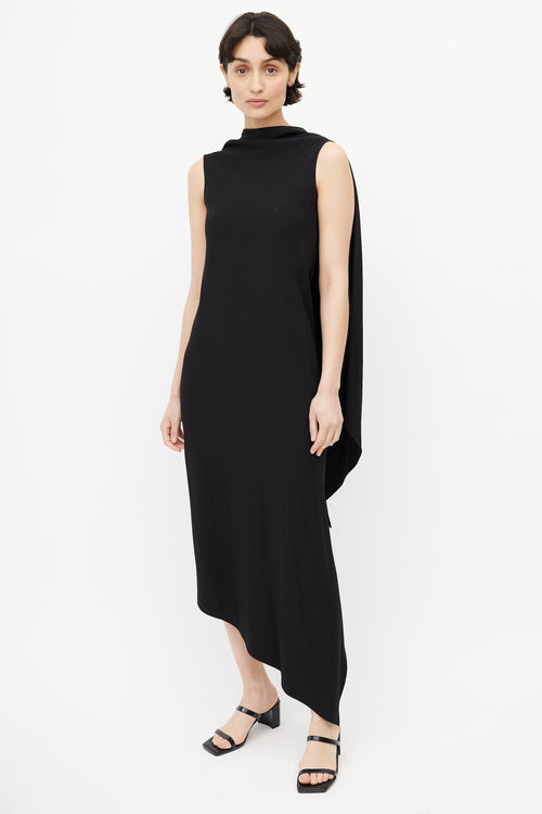 Jil Sander Black Asymmetrical Drape Dress