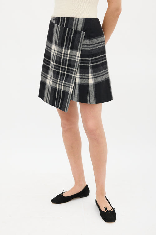 Jil Sander Black 
White Plaid Asymmetric Wrap Skirt