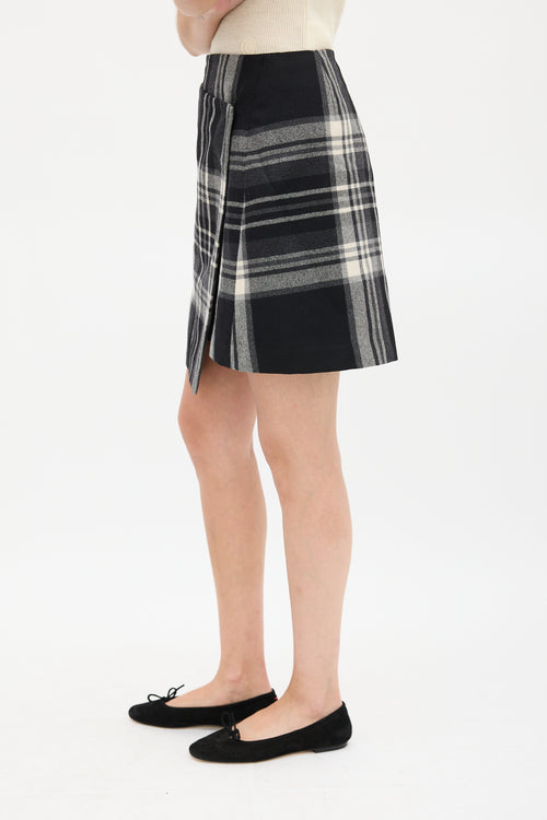 Jil Sander Black 
White Plaid Asymmetric Wrap Skirt