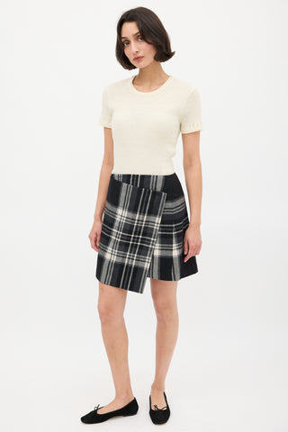 Jil Sander Black 
White Plaid Asymmetric Wrap Skirt