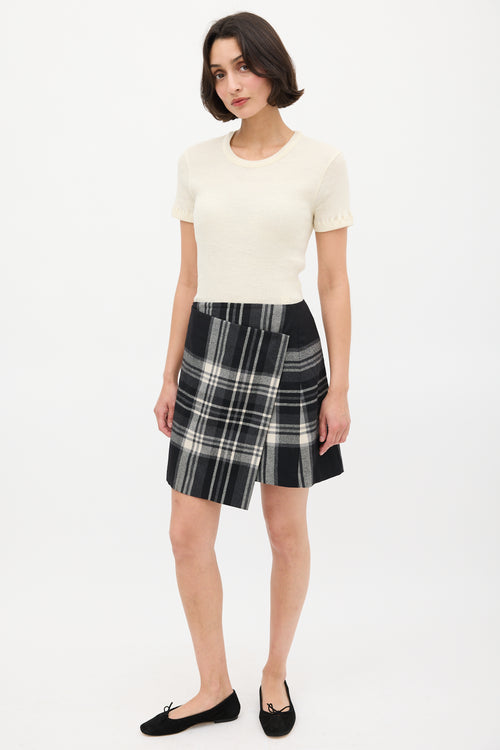 Jil Sander Black 
White Plaid Asymmetric Wrap Skirt