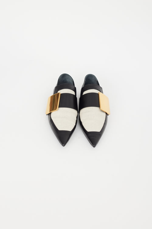 Jil Sander Black Leather 
Beige Canvas Loafer