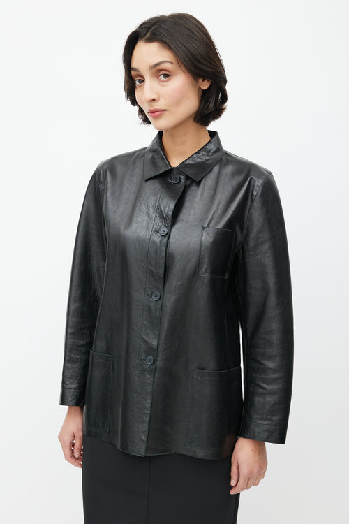 Jil Sander Black Leather Chore Jacket