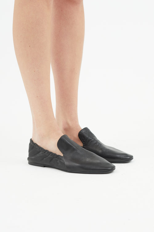 Jil Sander Black Leather Elasticized Flat