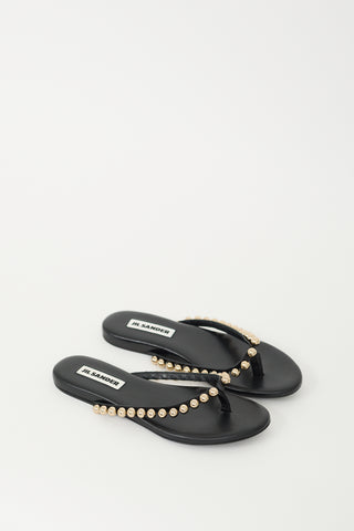 Jil Sander Black Leather Embellished T-Strap Sandal