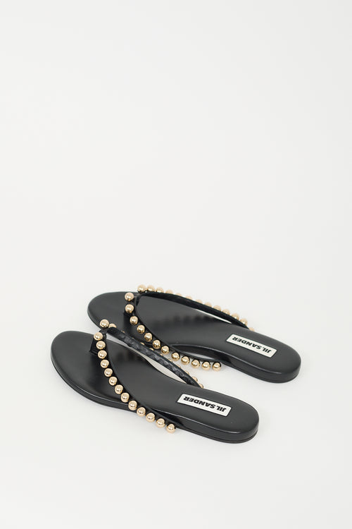 Jil Sander Black Leather Embellished T-Strap Sandal