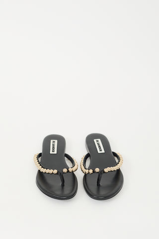 Jil Sander Black Leather Embellished T-Strap Sandal