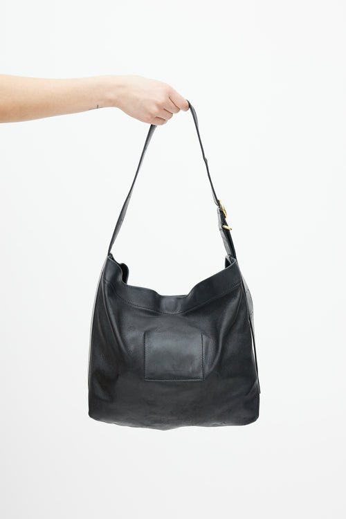 Jil Sander Black Leather Gold Buckle Shoulder Bag