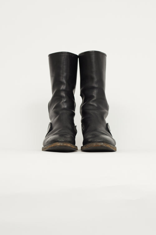 Jil Sander Black Leather Mid Calf Boot