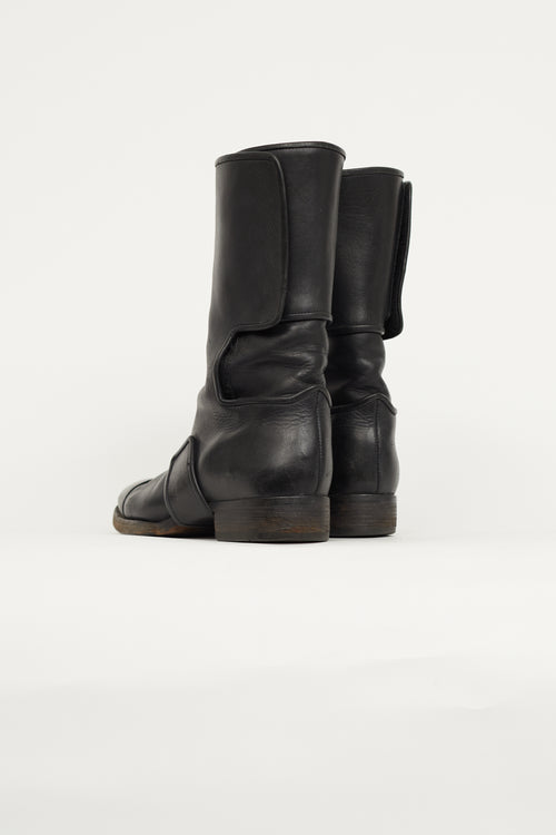 Jil Sander Black Leather Mid Calf Boot