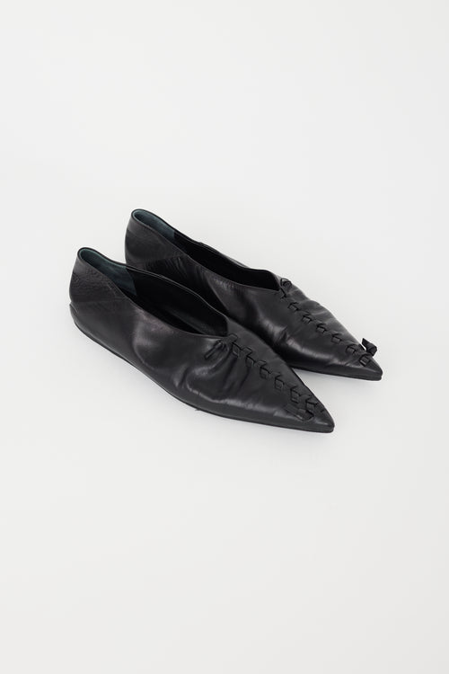 Jil Sander Black Leather Braided Flat