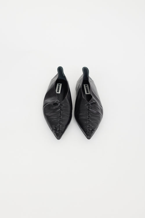 Jil Sander Black Leather Braided Flat