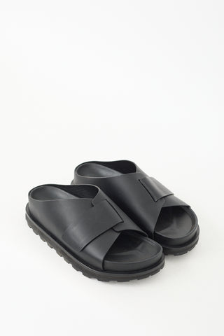 Jil Sander Black Leather Velcro Strap Slide