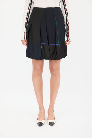 Jil Sander Black 
Multicolour Silk Bubble Hem Skirt