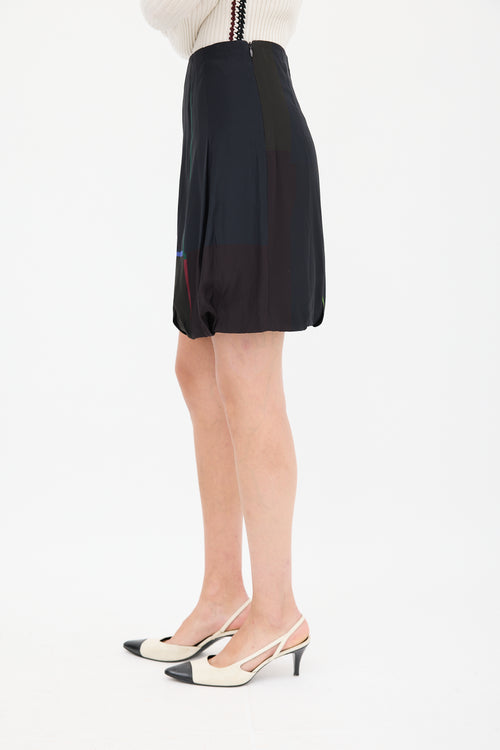 Jil Sander Black 
Multicolour Silk Bubble Hem Skirt