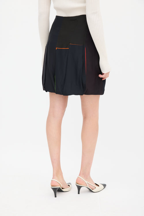 Jil Sander Black 
Multicolour Silk Bubble Hem Skirt