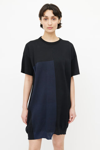 Jil Sander Black 
Navy Silk Asymmetrical Dress