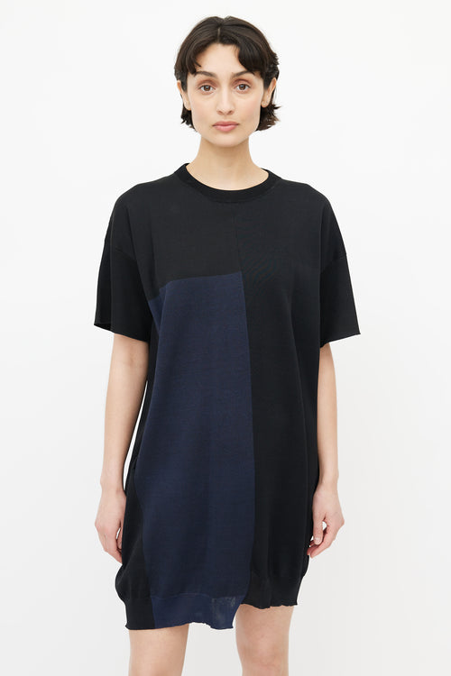 Jil Sander Black 
Navy Silk Asymmetrical Dress