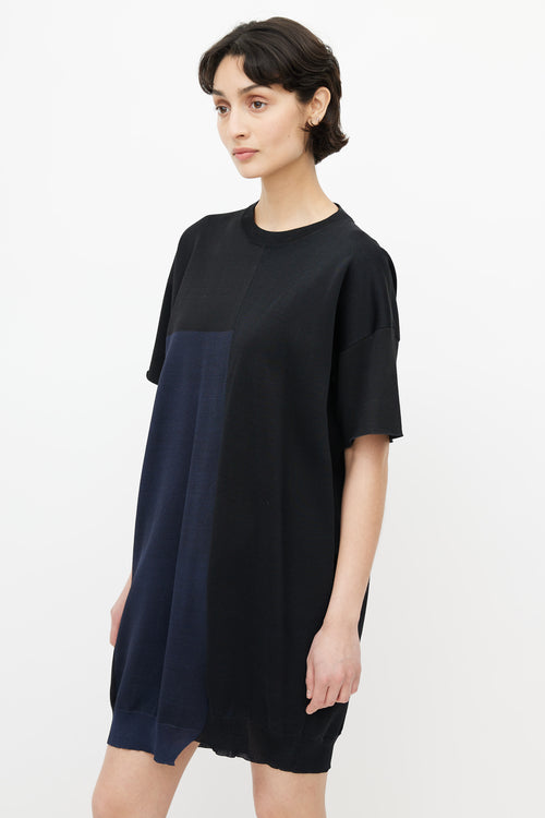 Jil Sander Black 
Navy Silk Asymmetrical Dress