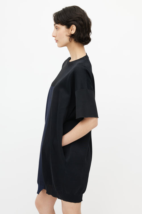 Jil Sander Black 
Navy Silk Asymmetrical Dress