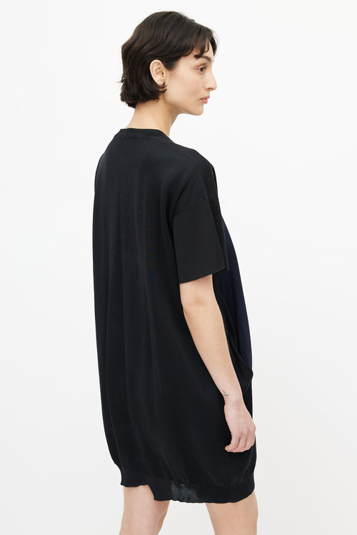 Jil Sander Black 
Navy Silk Asymmetrical Dress