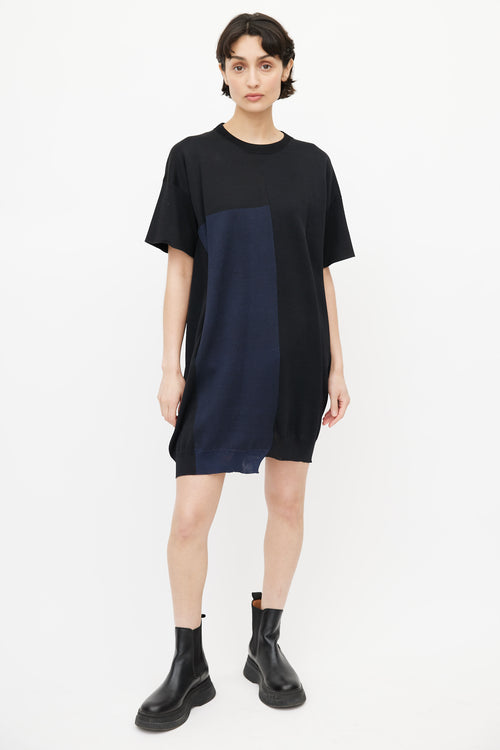 Jil Sander Black 
Navy Silk Asymmetrical Dress