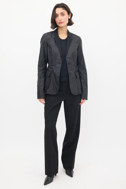 Jil Sander Black Nylon 
Cotton Drawcord Waist Blazer