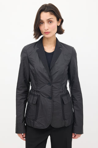 Jil Sander Black Nylon 
Cotton Drawcord Waist Blazer