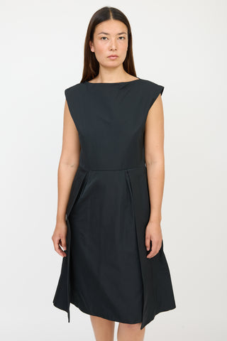 Jil Sander Black Nylon Pleated Dress