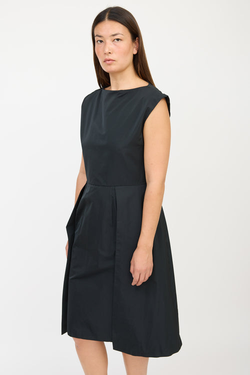 Jil Sander Black Nylon Pleated Dress